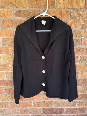J. JILL Collared Cardigan Sweater Silk/Cotton Blend Black Buttons Boxy Sz M